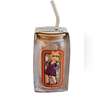 The Muppets Glass Tumbler With Bamboo Lid And Straw Miss Piggy